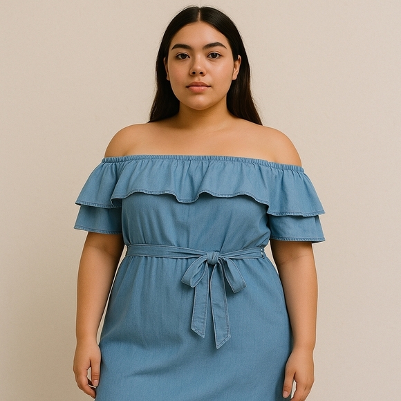 Rachel Rachel Roy Off-The-Shoulder Chambray Dress – XL – NWT – $102 Retail - Picture 1 of 9